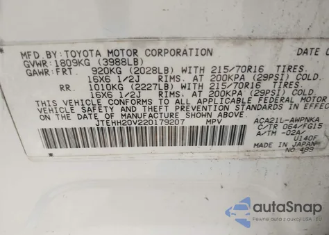 2002 Toyota Rav4 z USA, uszkodzony, nr VIN JTEHH20V220179207